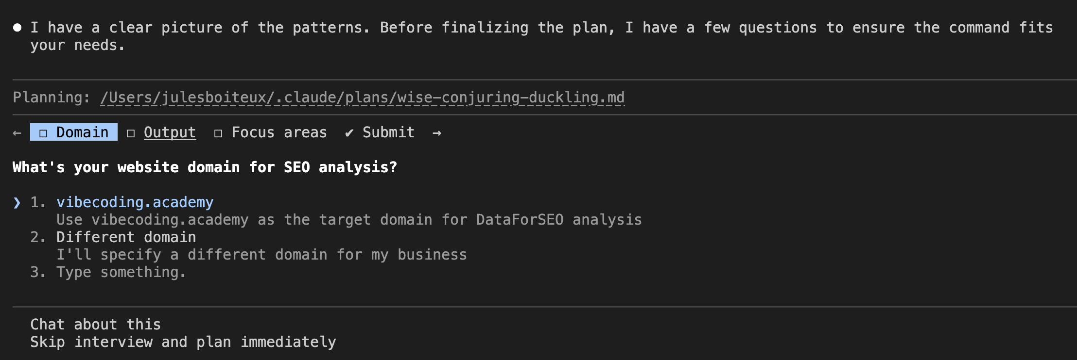 Claude Code Plan Mode - Domain question